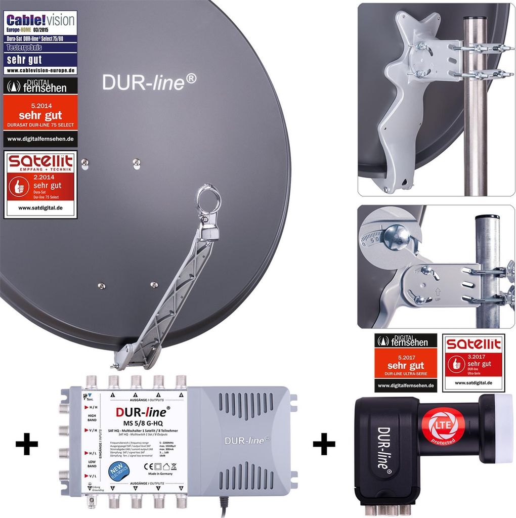 DUR-line Select 75/80cm Komplettanlage anthrazit 1xSAT/8TN