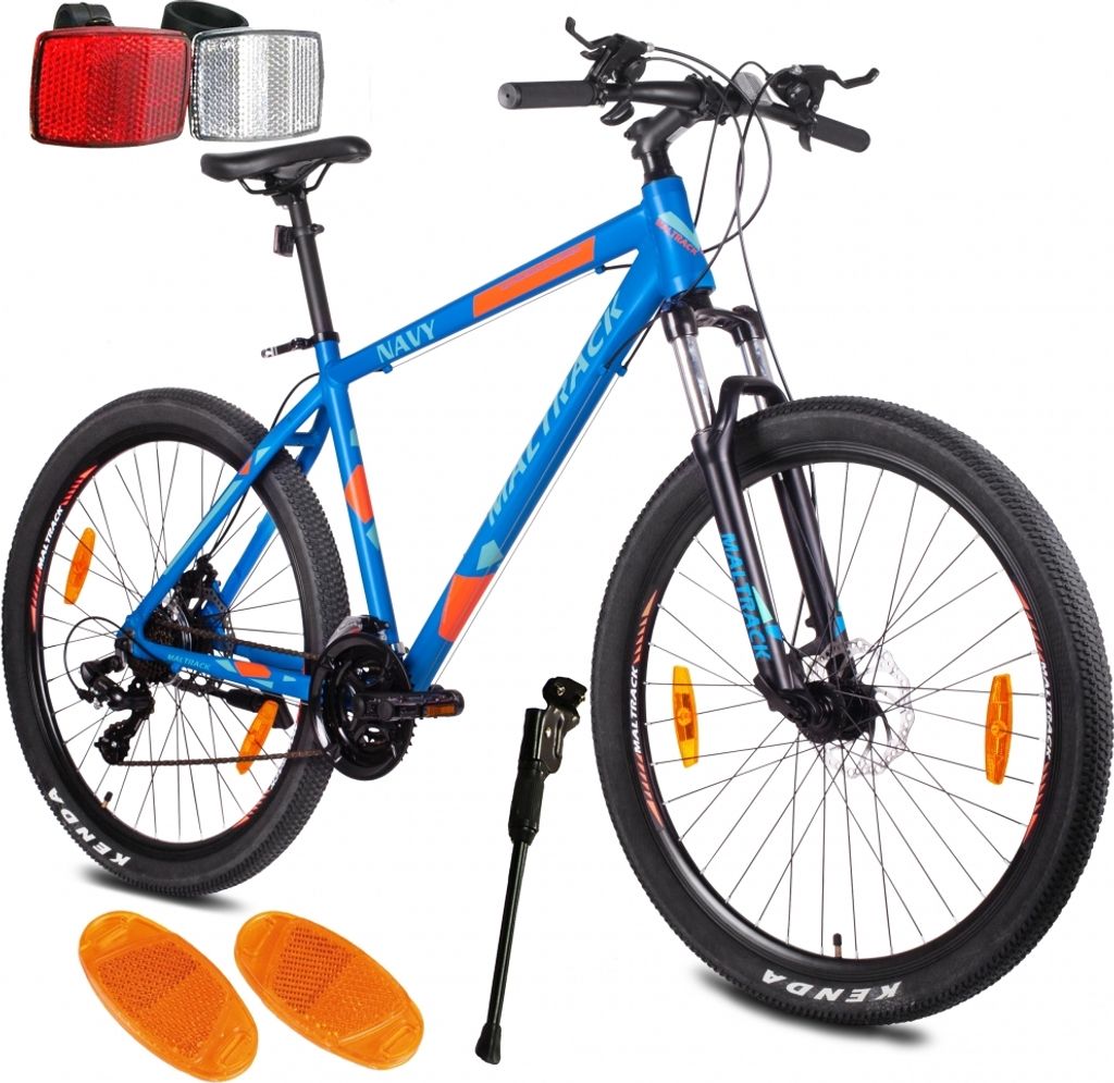 MalTrack Moutainbike MTB 27 Zoll, 21-Gang SHIMANO, Navy Grey Fahrrad, Bremsscheiben, Satz Reflektoren, ab 140 cm, Jungen Herren-Fahrrad, Blau