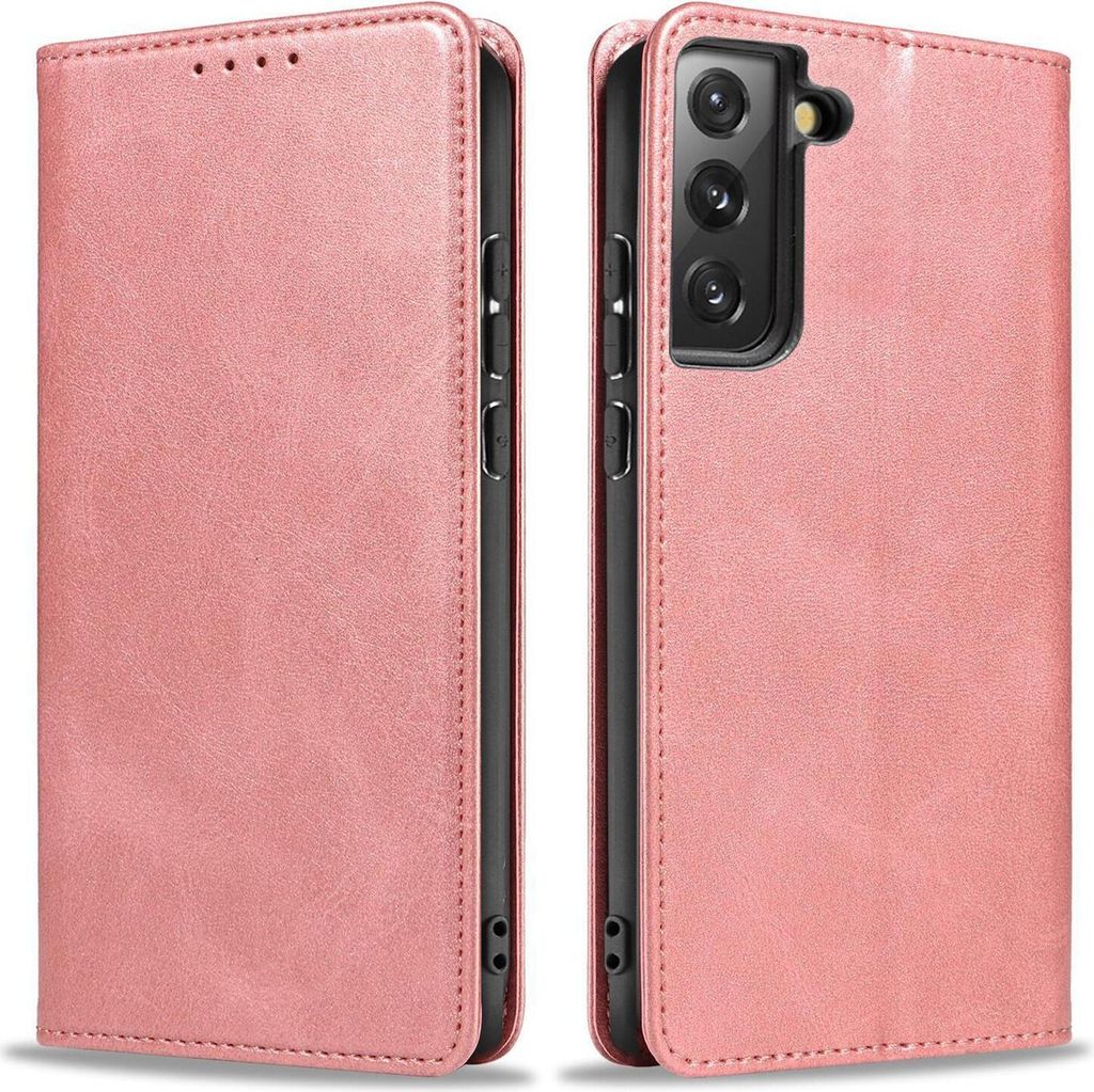 Handyhülle für Samsung Galaxy S21 5G Kunstleder Flip Cover Hülle Handytasche Case Kartenfach Farbe: Rosa