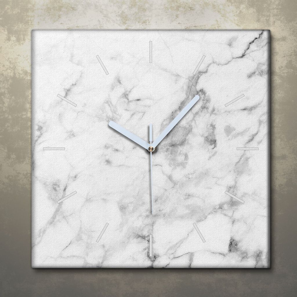 Wohnzimmer Leinwand Uhr Geräuschlos Küche 30x30 Weißer, Marmor, Struktur, Textur, weiße Zeiger