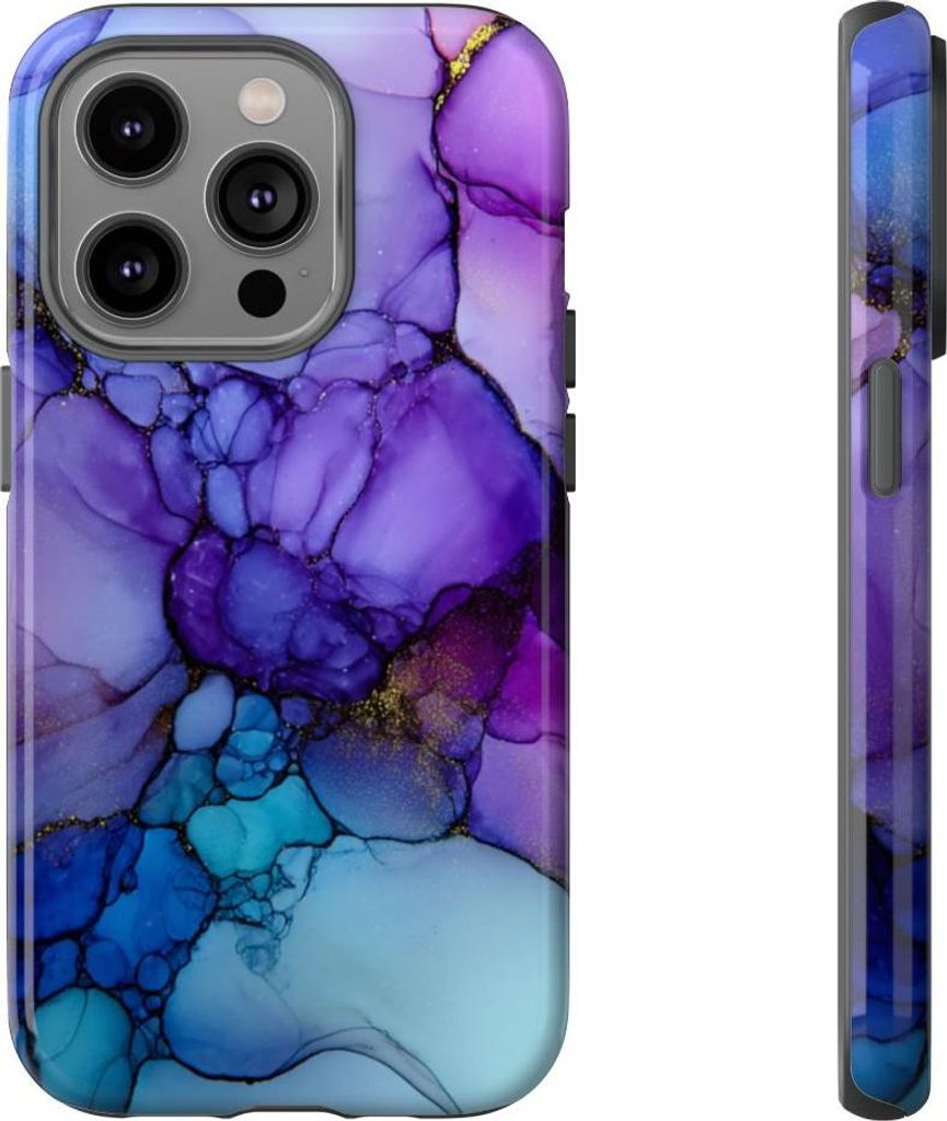 Strahlendes Lila-Blau im Alkohol-Tinten-Design – Hülle Kompatibel mit iPhone 14 Pro