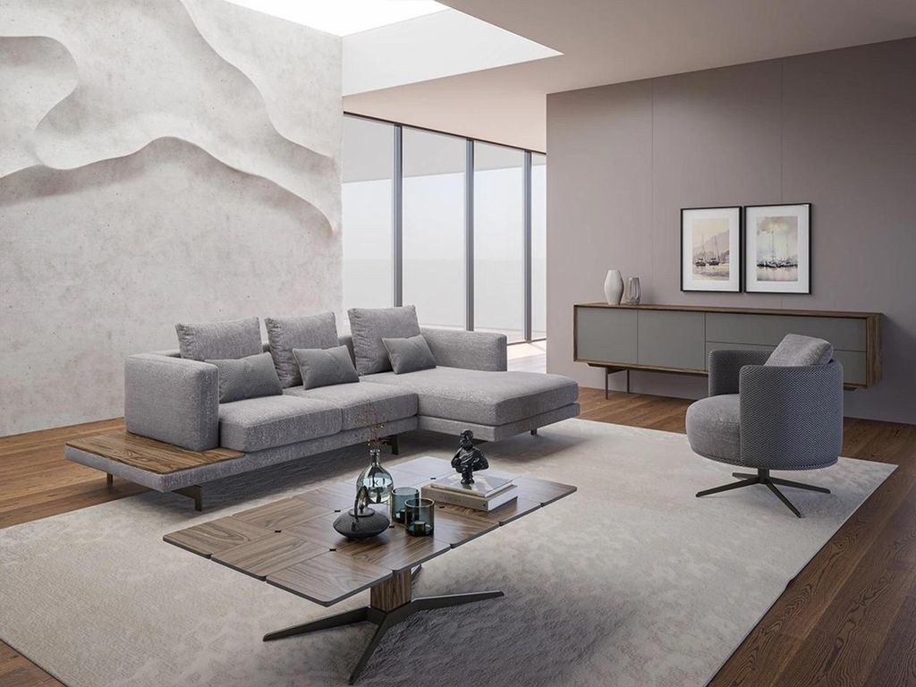 Sofagarnitur Wohnzimmer Set 3tlg Polstermöbel Ecksofa Sessel Holz Couchtisch