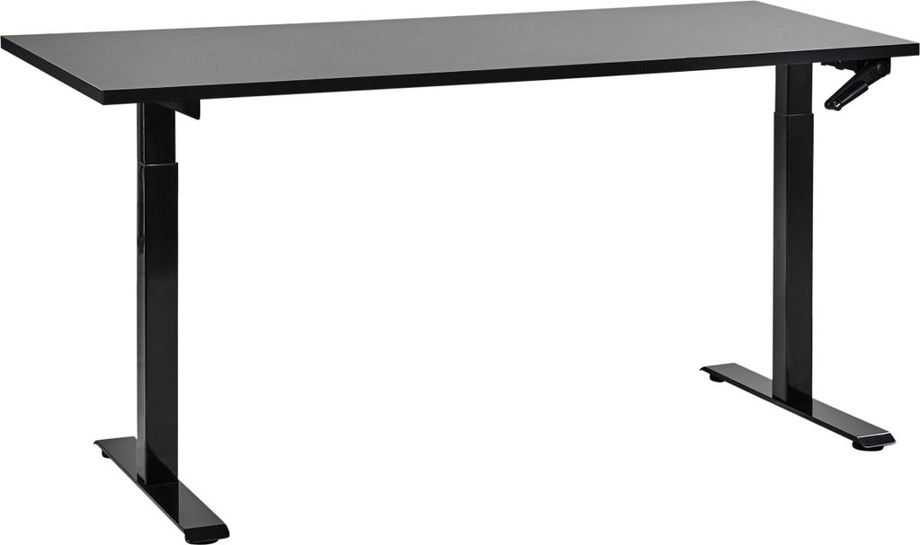 BELIANI Schreibtisch Schwarz Melamin 160x72cm Manuell Höhenverstellbar Rechteckig mit Kurbel Metallgestell Modern Büro Steh-Sitz-Tisch Stehtisch