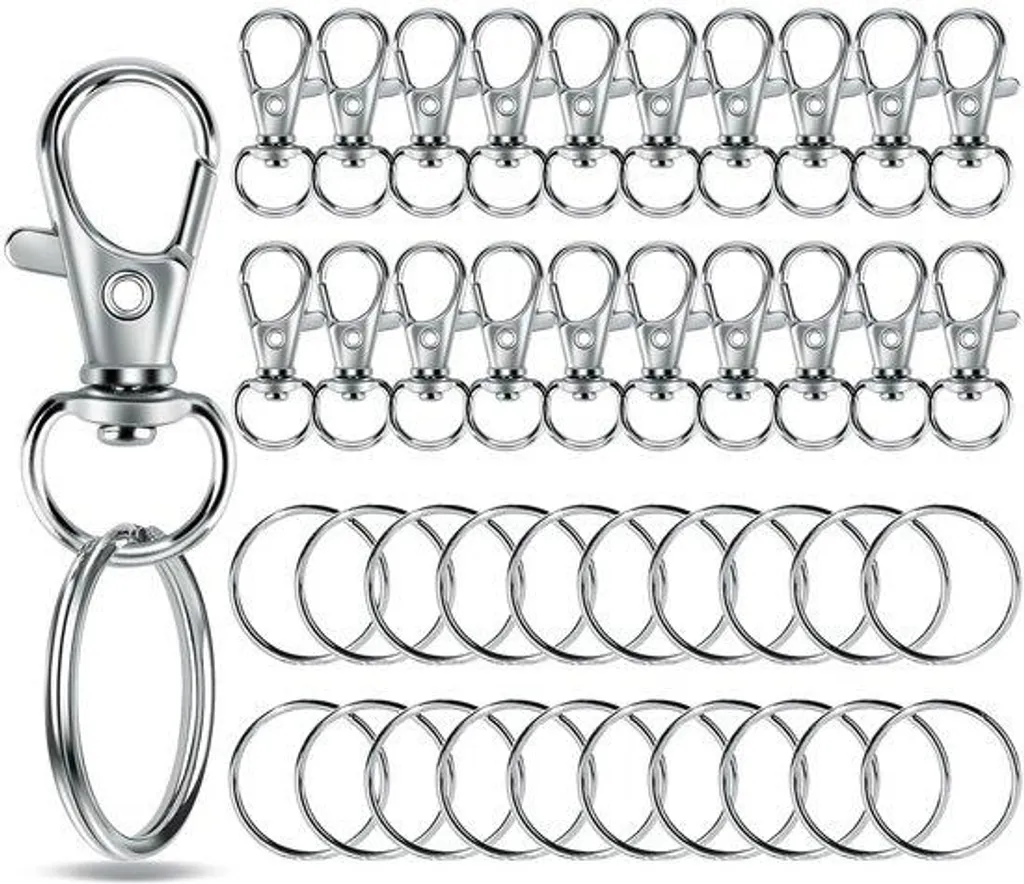 Lot de 40 mousquetons pour porte-clés en métal argenté inoxydable