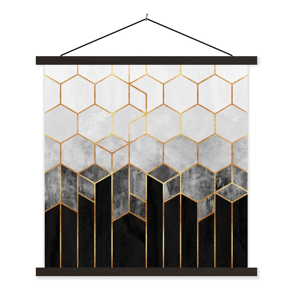 MuchoWow Textilposter Gold - Sechseck - Chic - Muster - Luxus 40x40 cm mit schwarzem Rahmen - Fotos