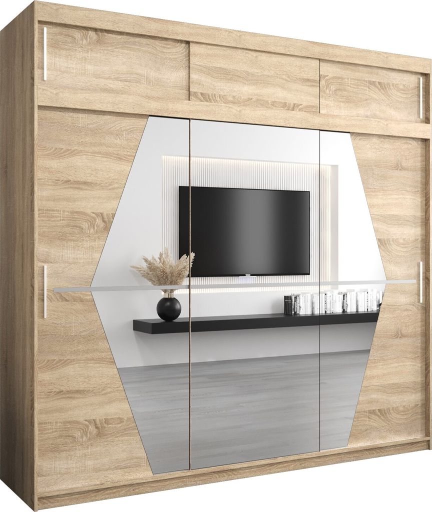 Kleiderschrank, Schiebetürenschrank Schlafzimmer, Schrank mit Spiegel BOLIWIA 250 mit Aufsatz, Höhe 240 cm