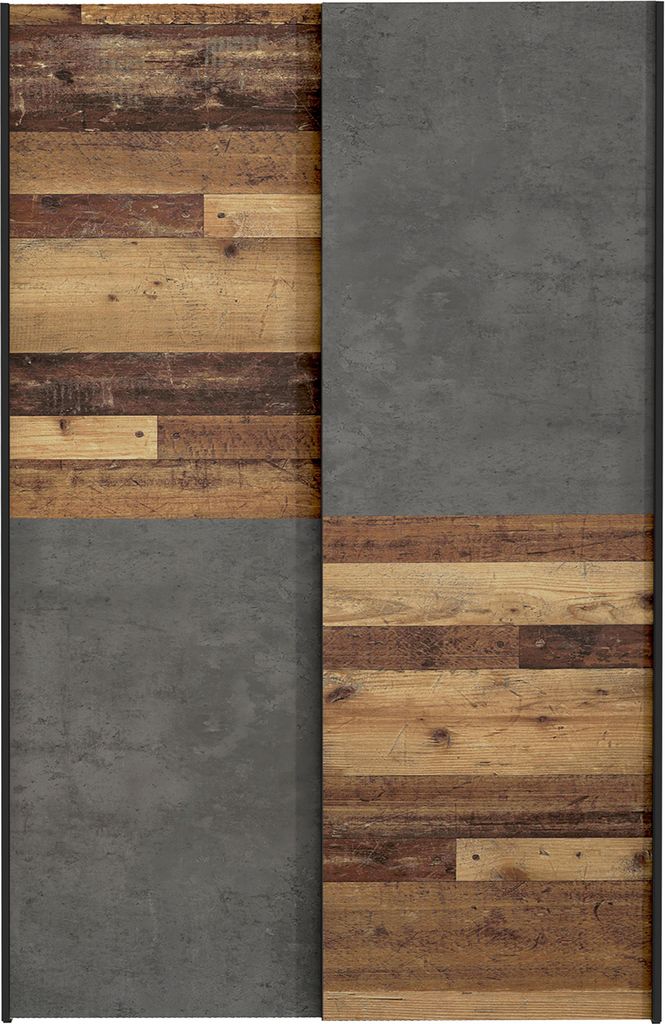Furniture24 Schwebetürenschrank Ozulla Ozls722X7-C754 Schrank 2 Schiebetüren Kleiderschrank Old Wood/Beton, 120 Cm Breit