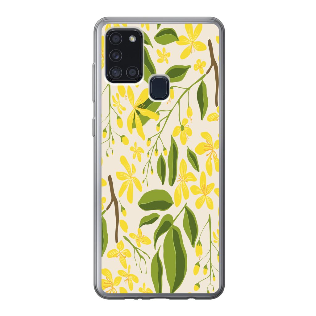MuchoWow Handyhülle Schutzhülle Hülle für Samsung Galaxy A21s Blume - Gelb - Muster Silikon Softcase Handy Hülle - Hartschale