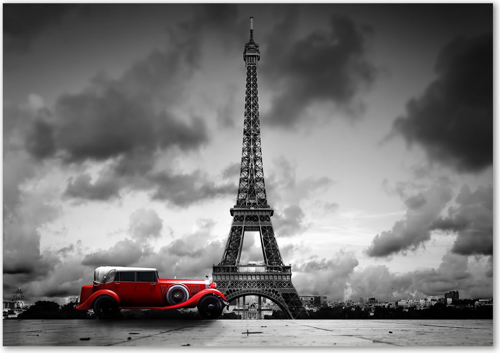 Tulup Leinwandbild - 100x70 cm - Wandkunst - Drucke auf Leinwand - Leinwanddruck - Sehenswürdigkeiten & Architektur - Rot - Eiffelturm Paris