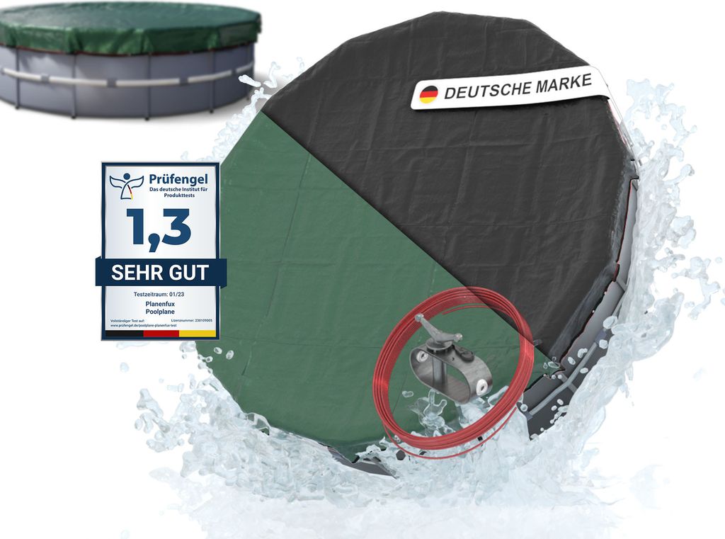 Planenfux Pool Abdeckplane für Ø 320 - 366 cm Rundpools | 2-in-1 Poolabdeckung rund aus 200g/m² PE Material | UV-resistente Sommer- & Winterab...