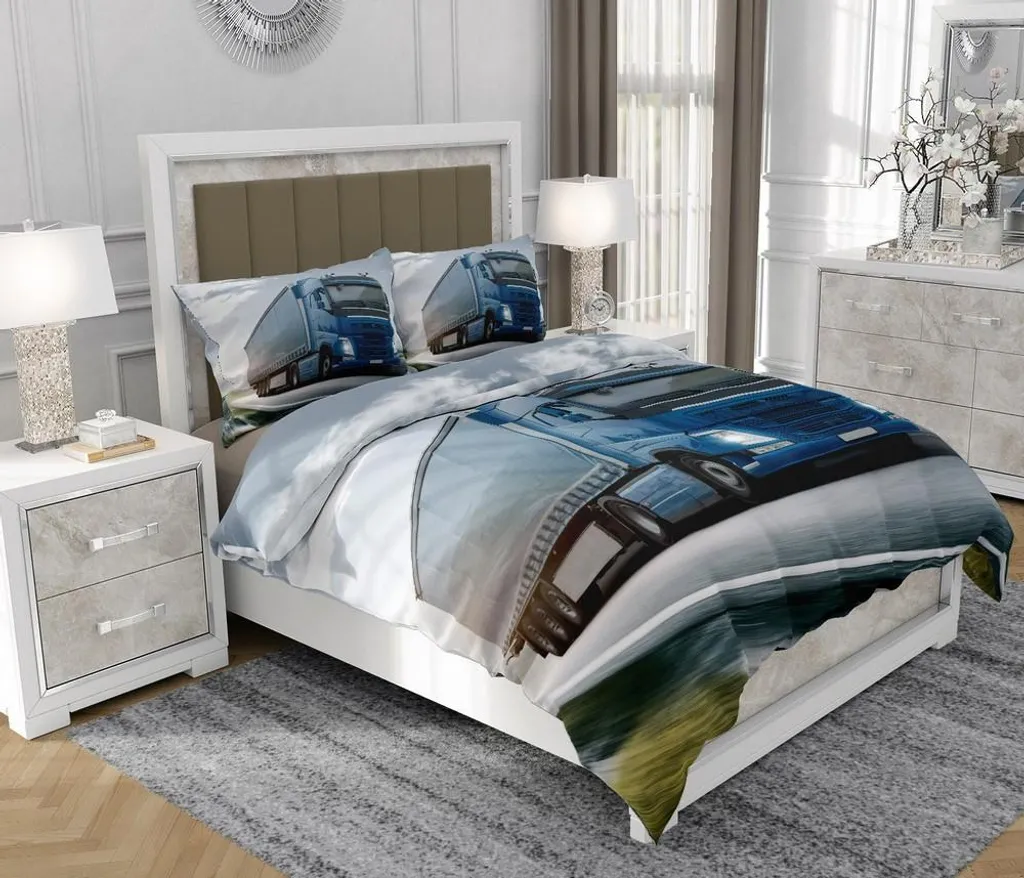 Biancheria da letto 200x220 cm + 2x70x80 cm, set 3 pezzi, 100% cotone, cerniera, auto, multicolore - SOVIO | So.Z0013