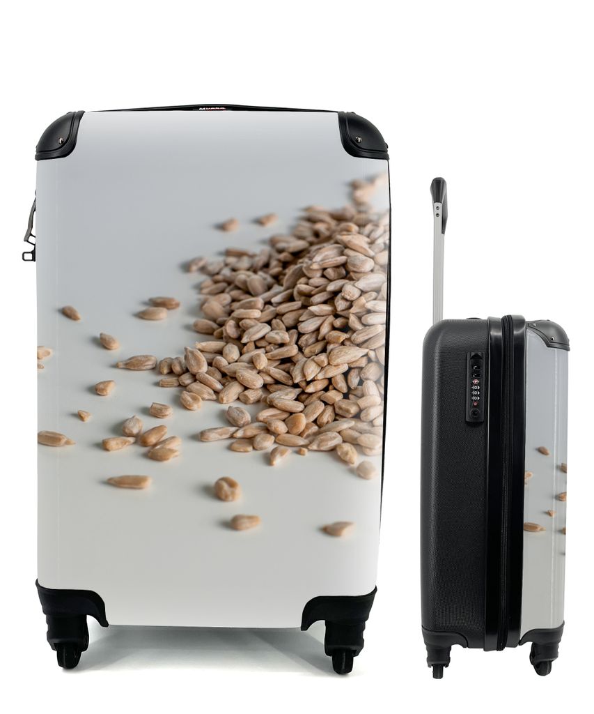 MuchoWow Koffer Handgepäck Trolley Rollkoffer Kleine Reisekoffer mit 4 Rollen - Haufen von Sonnenblumenkernen auf weißem Hintergrund - Cabin Si...