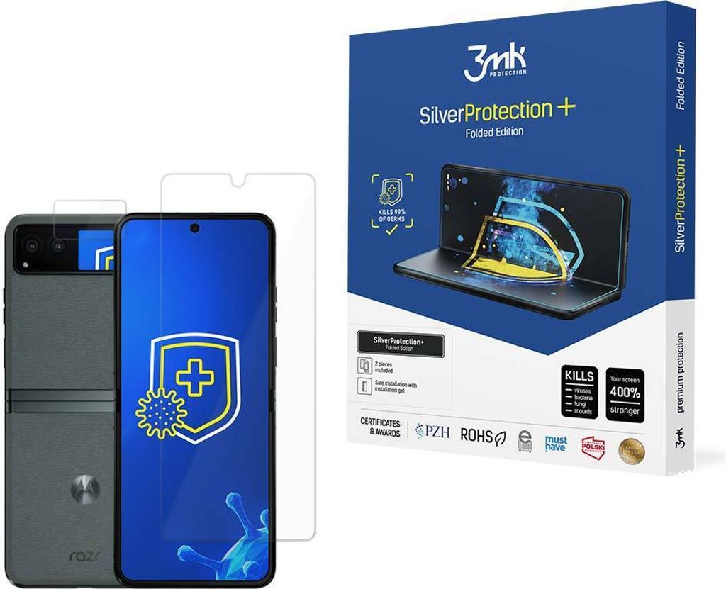 3mk Display Antimikrobielle Schutzfolie SilverProtection+ Folded Edition für Motorola Razr 40 / Razr 2023 0,21mm Self-Heal
