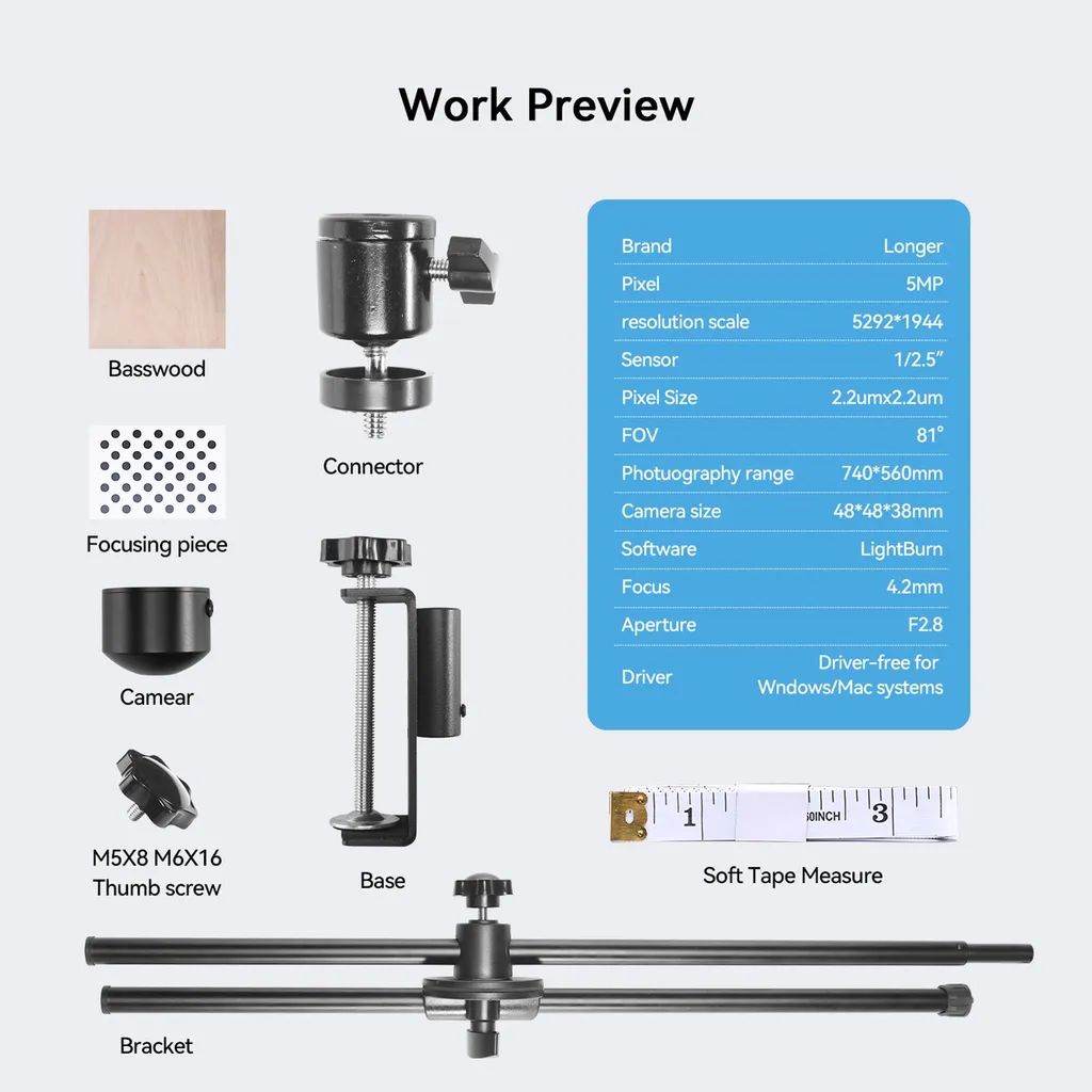 Caméra Longer 5 MP : fini les erreurs d'alignement pour gravure laser pro