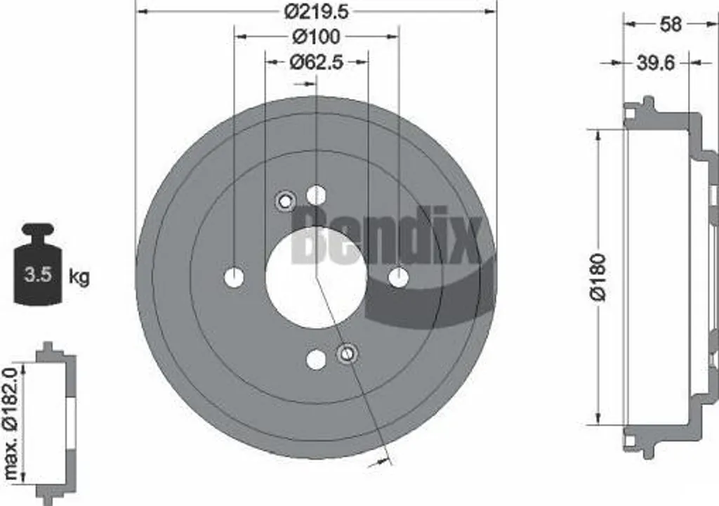 Tambour de frein BENDIX BDM1143 compatible Picanto - 5841107000
