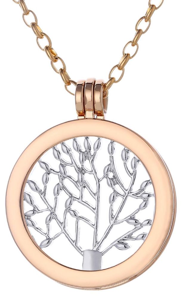 Morella Damen Halskette gold 70 cm Edelstahl mit Anhänger und Coin 33 mm Lebensbaum silber in Schmuckbeutel
