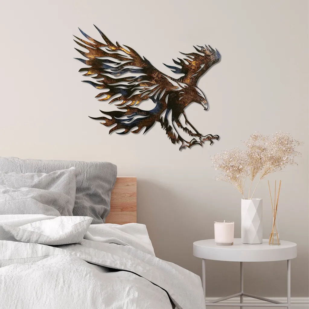 Tableau Mural en Métal Eagle 3 Design Abstrait Multicolore Wallity