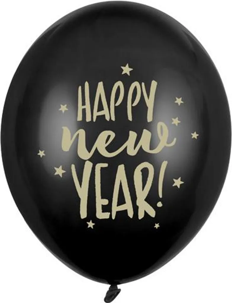 Décoration Nouvel An : 50 Ballons Happy New Year 30cm Noirs et Chic