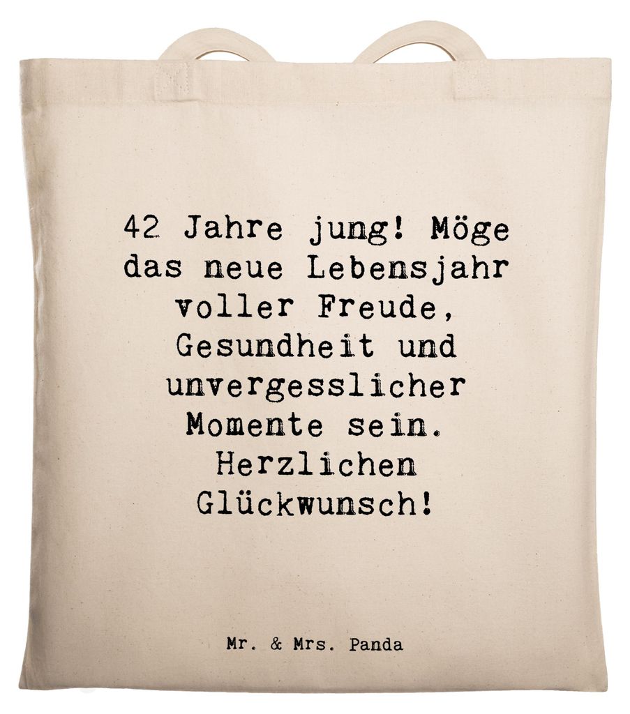Mr. & Mrs. Panda Tote Bag Spruch 42. Geburtstag Freude - Transparent - Geschenk, Laptoptasche, Shopping Tasche, Dekoelement, canvas, Happy Birthday...
