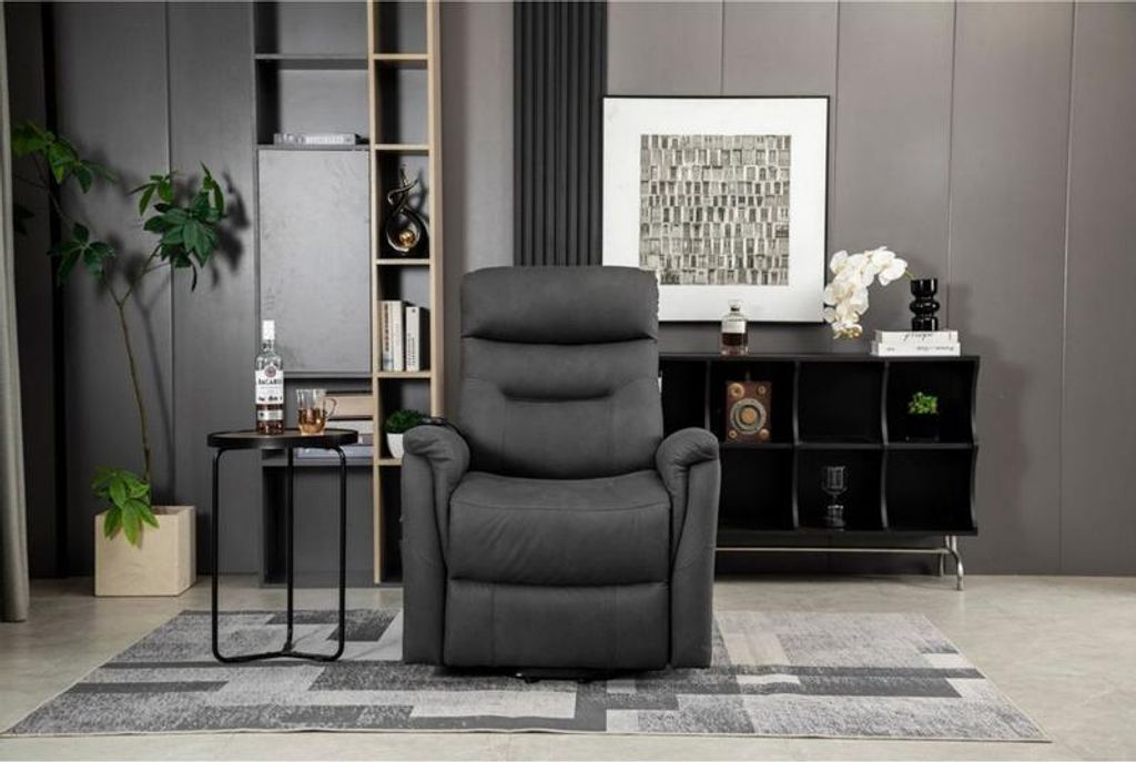 Happy Home Elektrisch verstellbarer Aufstehsessel Sofasessel ca. 82 x 90 x 108 cm Dunkelgrau Mit Power-Lift-Funktion individuell einstellbarem Winkel