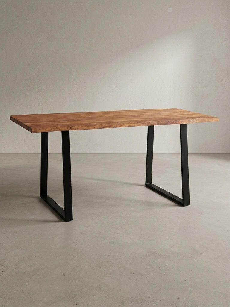Massivholz Schreibtisch | Kompakter Bürotisch mit Baumkante | Computertisch für kleine Räume | Industrial Design | Akazie Goldbraun 120x60 cm | ...