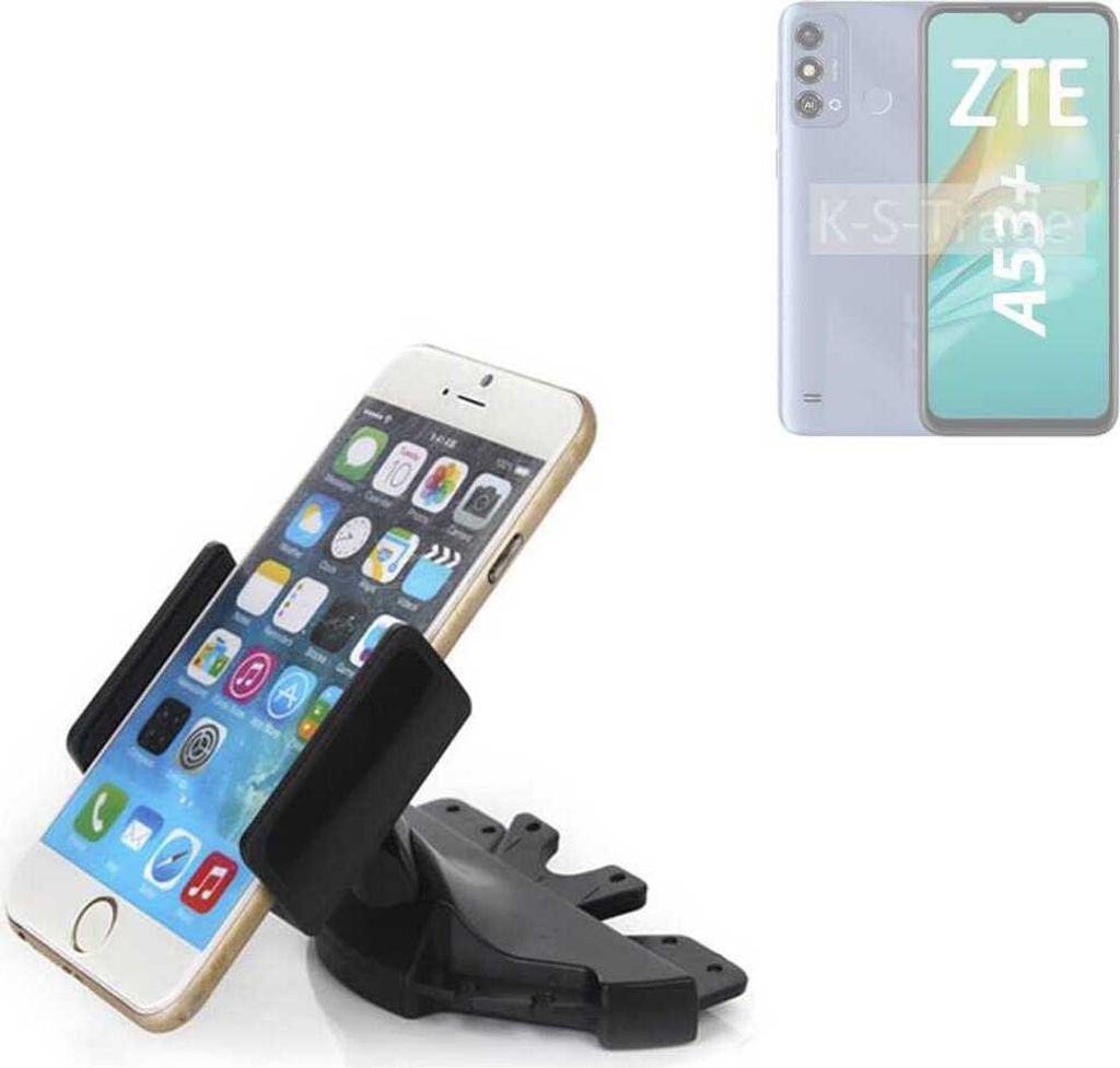 K-S-Trade CD Schlitz Halterung kompatibel mit ZTE Blade A53+ Autohalterung KFZ-Halter Radio Handy Halterung 360° drehbar schwarz