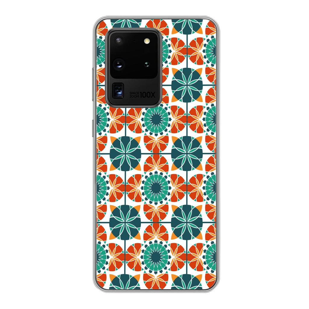MuchoWow Handyhülle Schutzhülle Hülle für Samsung Galaxy S20 Ultra Ein symmetrisches Muster aus dem marokkanischen Mosaik Silikon Softcase Ha...