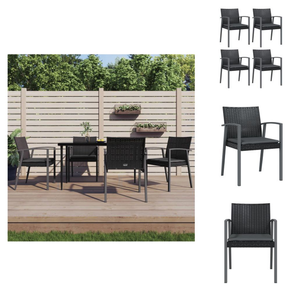 vidaXL Gartenstühle mit Kissen 4 Stk. Schwarz 56,5x57x83cm Poly Rattan - Gartenstühle