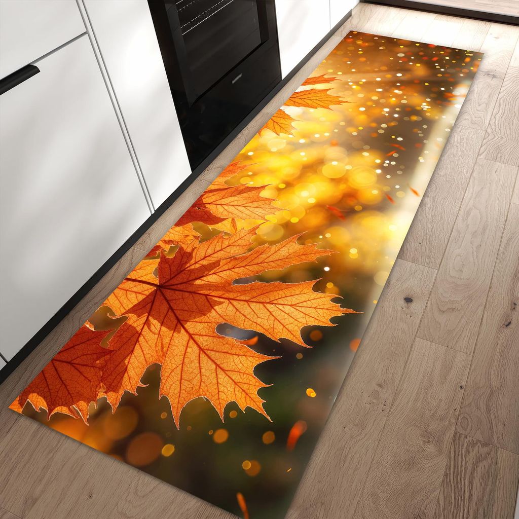 Küchenteppich 80x250cm rutschfest & abwischbar PVC Läufer - Sanfte Herbstblätter