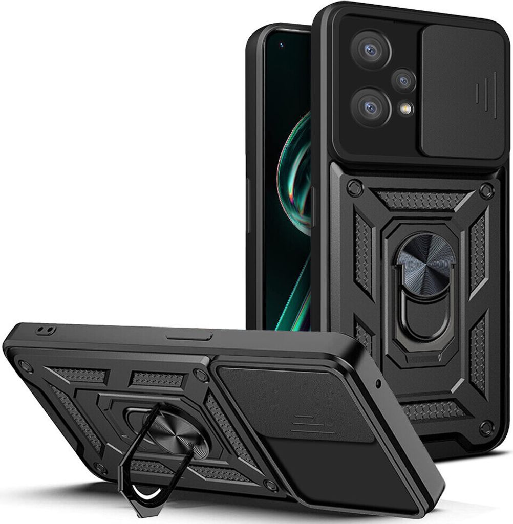Realme 9 Pro+ Hülle mit Ring Ständer Halter Dia Kameraschutz TPU Bumper Silikon Schutzhülle für OPPO Realme 9 Pro+ Schwarz