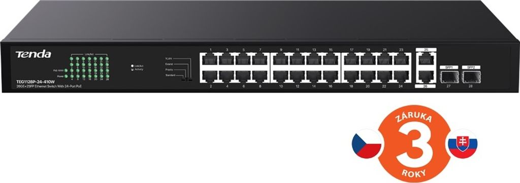 Tenda TEG1128P-24-410W Netzwerk-Switch Unmanaged Gigabit Ethernet (10/100/1000) Power over Ethernet (PoE)