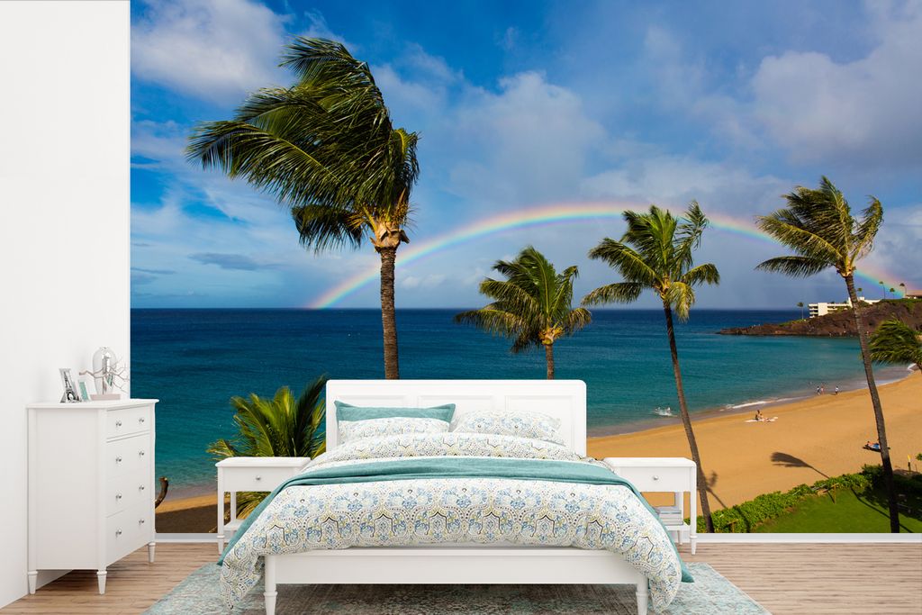 MuchoWow Fototapete für Wohnzimmer oder Schlafzimmer Wandtapete Vinyl Motivtapete Regenbogen über dem Meer am Kanaapali Beach in Maui - 600x400...
