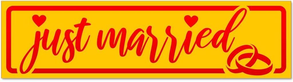Kiwistar - Autoaufkleber - Rot - 30 x 8 cm - Just Married Ringe Hochzeit invertiert - Hinweis Aufkleber Sticker für Auto, Kfz, Fahrrad, PKW, LKW