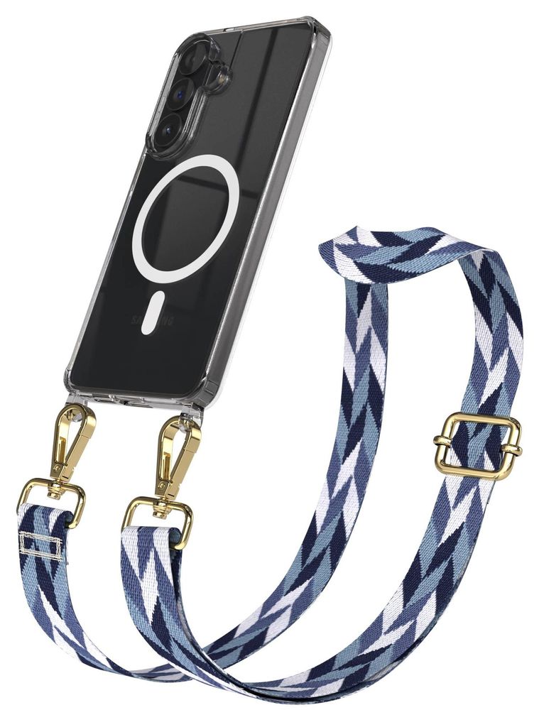 EAZY CASE - Handykette mit MagSafe Hülle für Samsung Galaxy S26 Plus, Handyband Mix Style, Karabiner Gold, Umhängeband in Blau