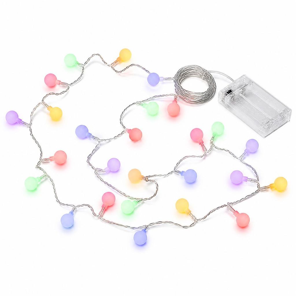 LED Lichterkette bunt 3m – 20 Kugeln, batteriebetrieben, Produktbild 