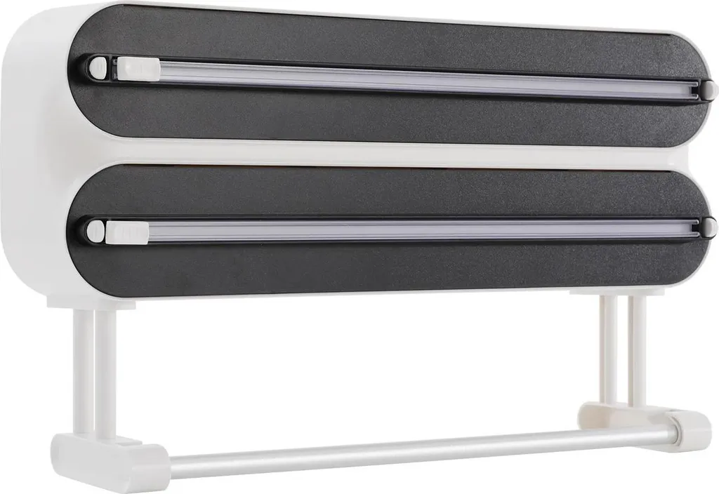 Portarotolo 3 in 1 Nero da Parete | Dispenser Pellicola e Carta Cucina