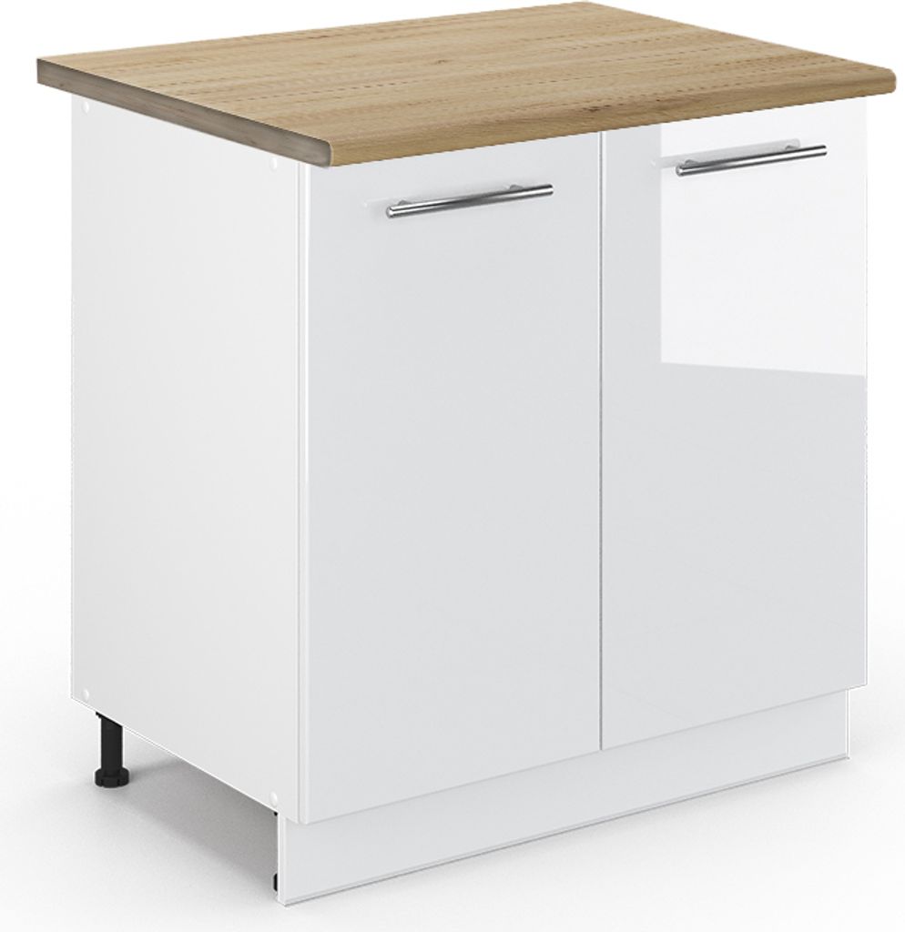 Spülenunterschrank Vicco Fame-Line Weiß Hochglanz 80 cm mit Regal, AP Eiche, Model 45706
