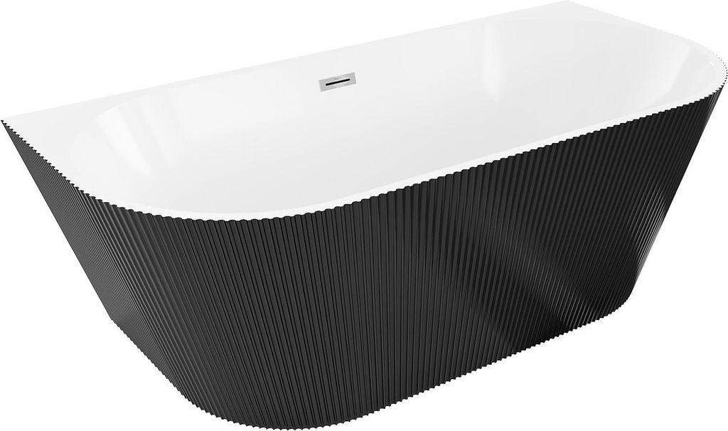 Mexen Oris freistehende, wandmontierte geriffelte Badewanne 150 x 75 cm, weiß/schwarz, Überlauf chrom - 52871507575-01