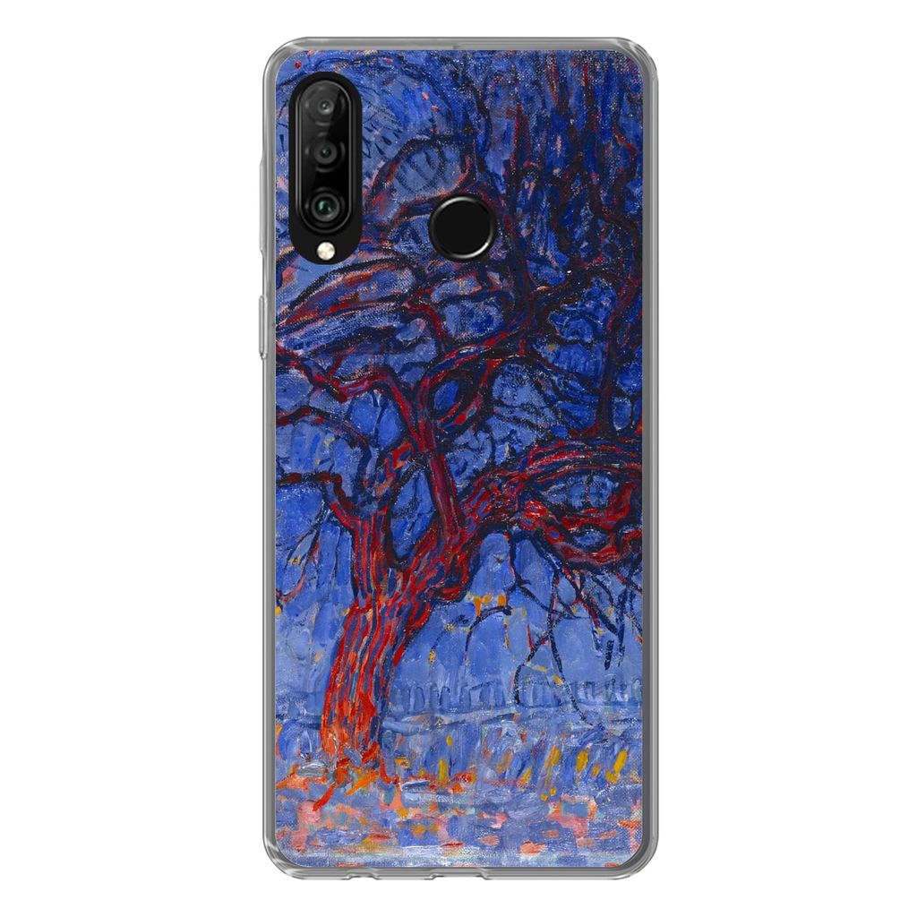 MuchoWow Handyhülle Schutzhülle Hülle für Huawei P30 Lite Roter Baum - Piet Mondrian Silikon Softcase Handy Hülle - Handyhülle