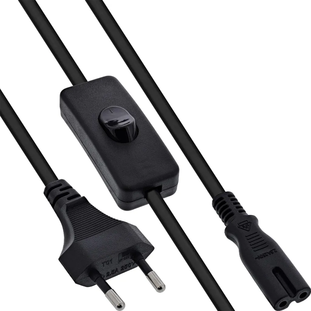 Câble d'alimentation Euro InLine avec interrupteur CEE7/16 C7 noir 2m - 3