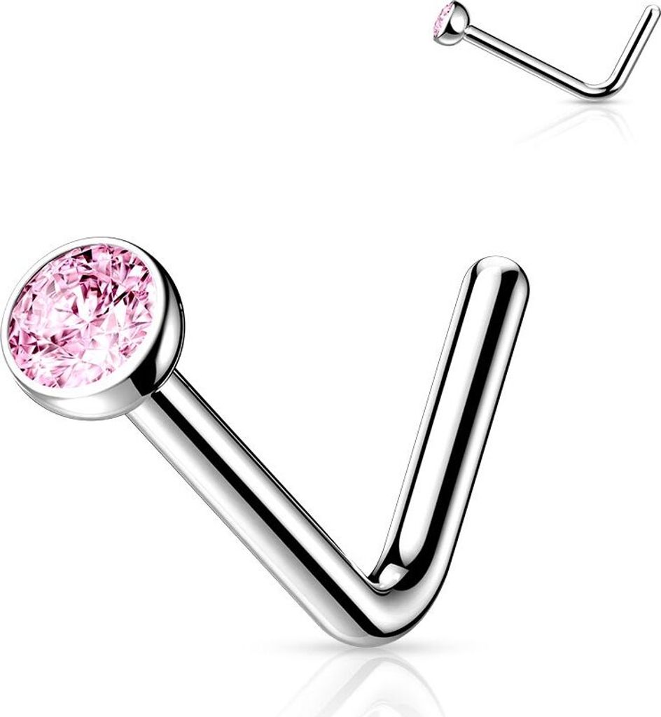 Nasenstecker Titan: Nasenpiercing Kristall Stecker gebogen Pink