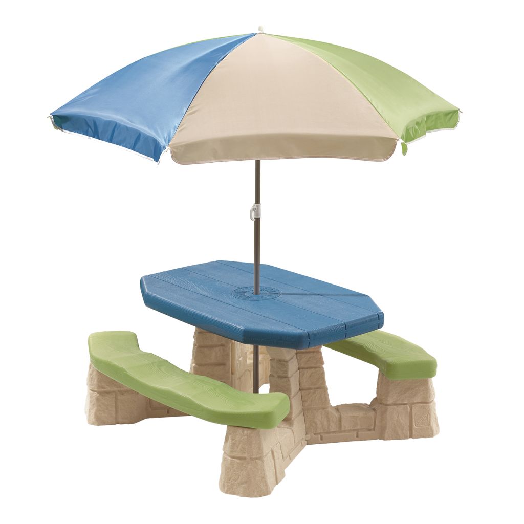 Step2 Naturally Playful Picknicktisch mit Sonnenschirm | Picknickbank für Kinder aus Kunststoff