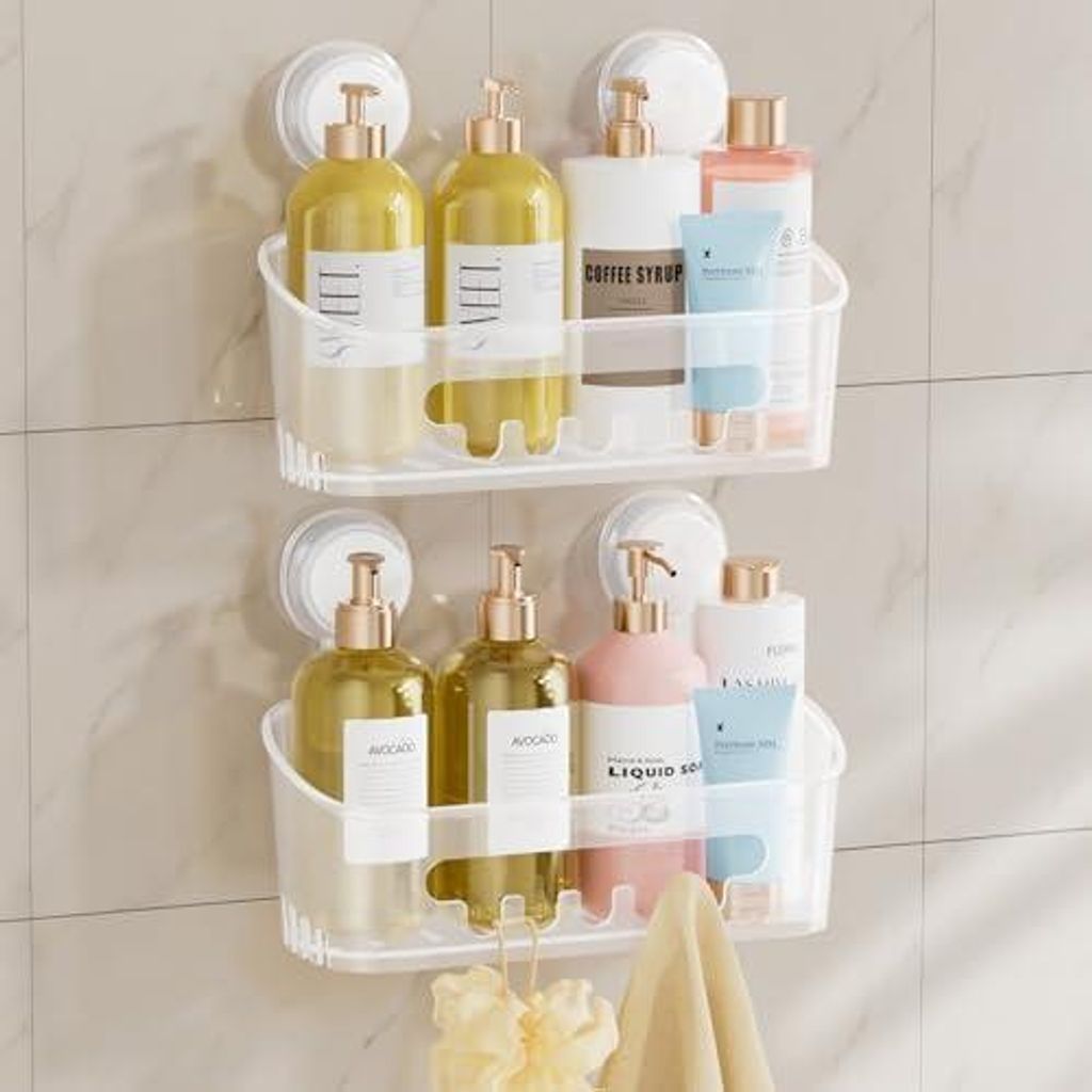 TAILI Duschkorb mit Saugnapf, 2er-Pack, strapazierfähiger Duschorganizer für das Badezimmer, abnehmbare Ablagen für Shampoo, wandmontierte Kunst...