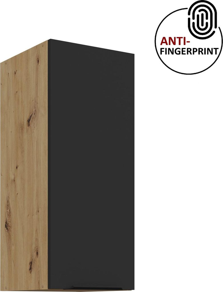 Küchen Hängeschrank 30 cm ARIA Schwarz ultra matt + Eiche Artisan matt, hochwertige Fronten mit Anti Fingerprint Beschichtung Küchenzeile Küche...