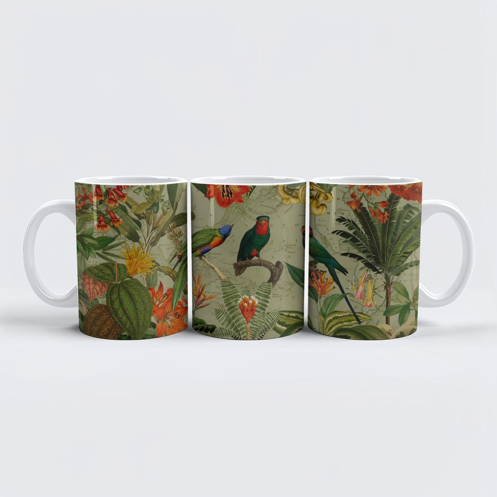 raxxa Premium-Tasse "Zauberhafte Papagein im Vintage Regenwald"
