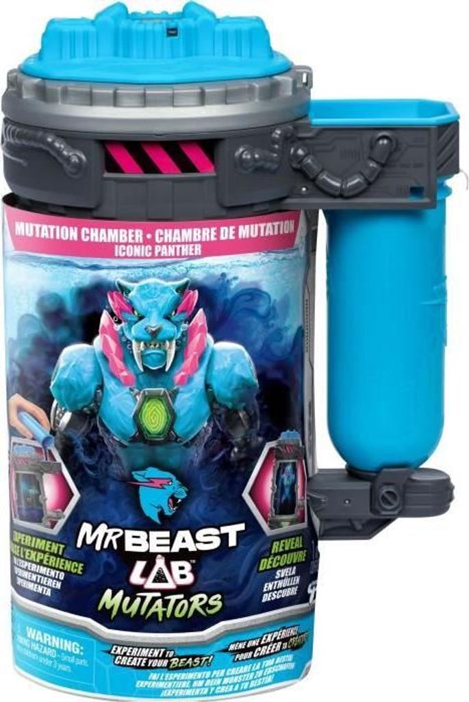 Figurine Mutators Panthère Iconique Mr Beast LAB, Chambre de Mutation, 13 cm, Über 20 Artikulationspunkte, Rosa und Blau