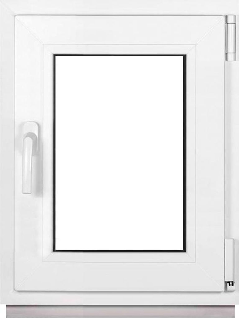 A white PVC window with a white handle, shown against a white background.