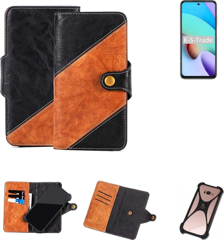 K-S-Trade Handyhülle Schutzhülle Bookstyle Case Wallet-Case kompatibel mit Xiaomi Redmi 10 2022 Handy Cover Bumper Klapphülle schwarz hellbraun 1x