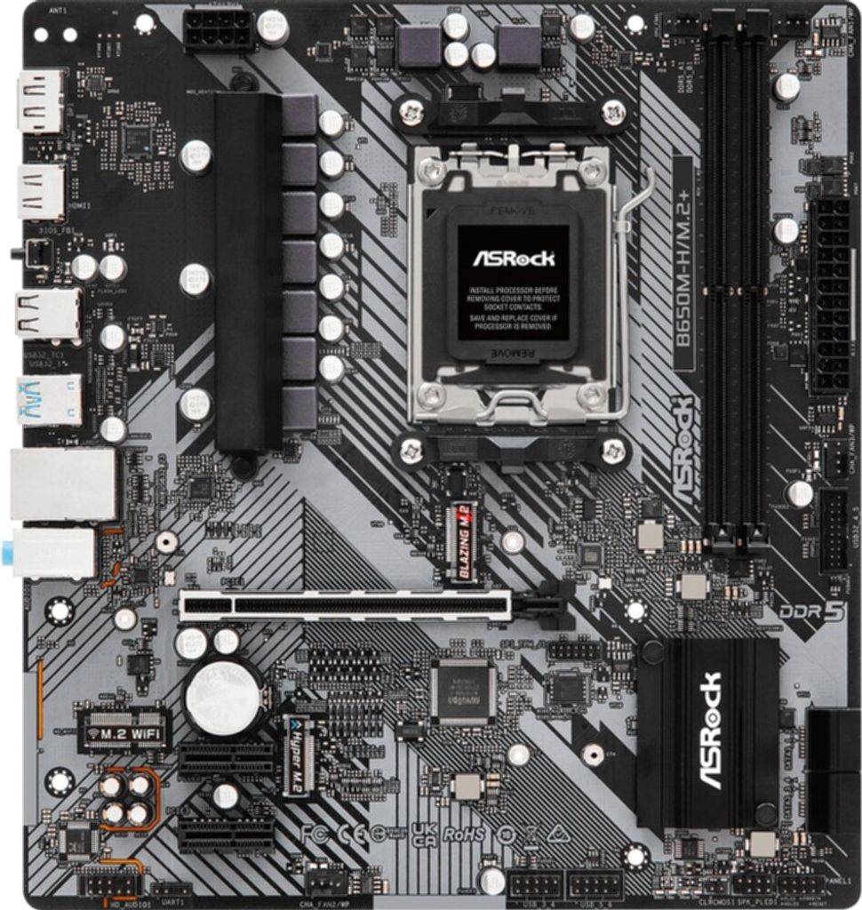 ASRock B650M-H/M.2+ - Motherboard - micro ATX - Socket AM5 - AMD B650 Chipsatz - USB-C 3.2 Gen 1, USB 3.2 Gen 1 - Gigabit LAN - Onboard-Grafik (CPU...