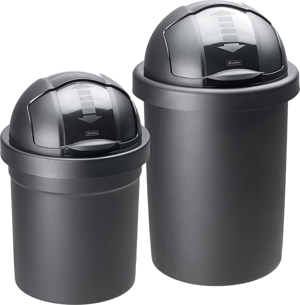 Rotho Abfalleimer Set 10 l und 30 l ROLL BOB - Müllsystem mit Schiebedeckel - Abfallbehälter Küche - platzsparend